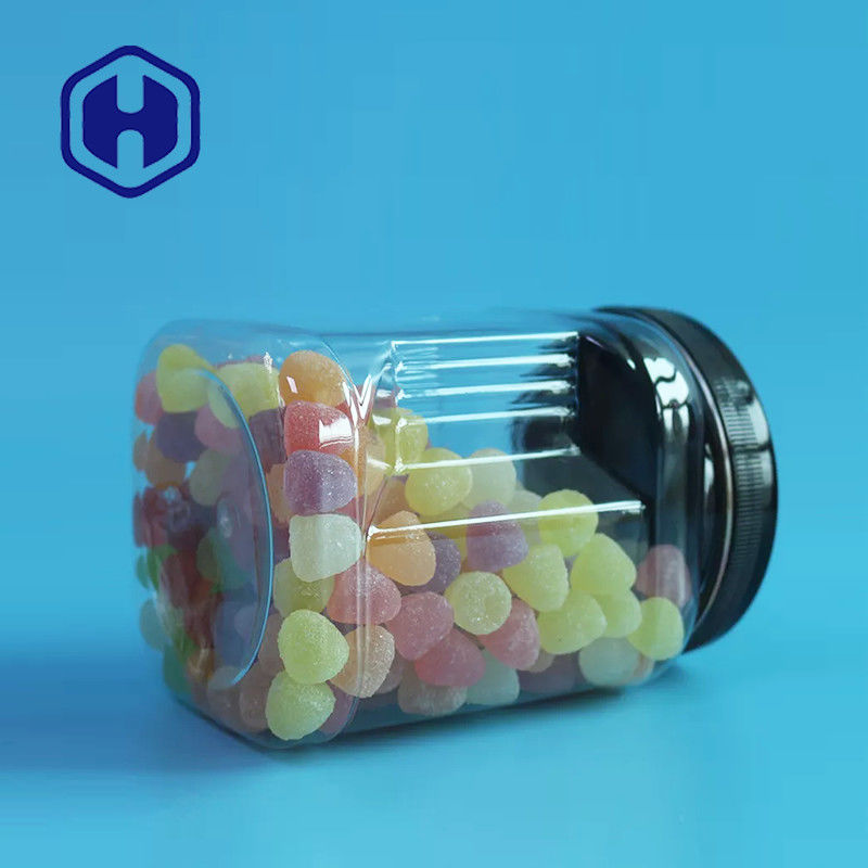 Stackable βάζα πιασιμάτων του Mason PET τετραγωνικά σαφή πλαστικά με τη στρογγυλή συσκευασία τροφίμων μπισκότων καπακιών