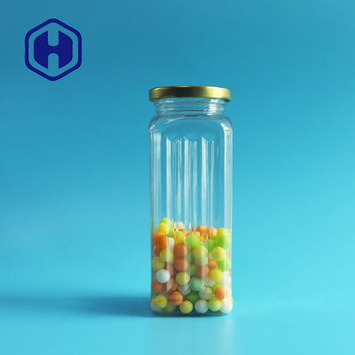 Το διαφανές σκυλί βάζων της PET πλαστικό μεταχειρίζεται τροφίμων καπάκι μετάλλων λευκοσιδήρου συσκευασίας το τετραγωνικό