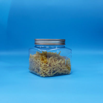 Τροφίμων Γλυκά Τροφίμων Snack PET Διαφανές τετραγωνικό πλαστικό βάζο λαβή αλουμινίου Καπάκι