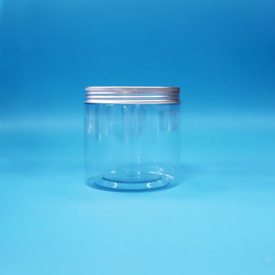 Διαυγές στρογγυλό πλατύ στόμα κύλινδρο PET πλαστική γλυκά τροφή μπισκότο βάζο αλουμινίου καπάκι