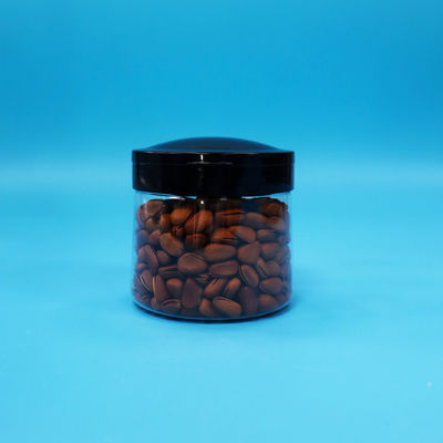 Τροφίμων Μικρή στρογγυλή πλαστική αποθήκευση Διαφανές βάζο πλαστικό μαύρο καπάκι