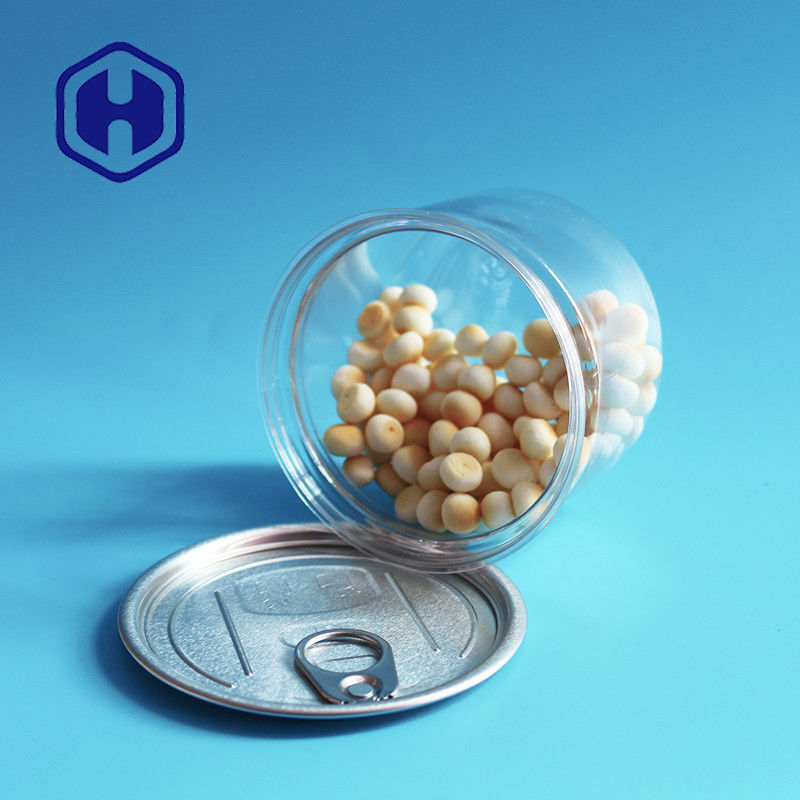 Το σκυλί γατών μεταχειρίζεται τα πλαστικά εύκολα ανοικτά δοχεία μπισκότων με τα τρόφιμα της Pet γύρω από 250ml 60mm ύψος