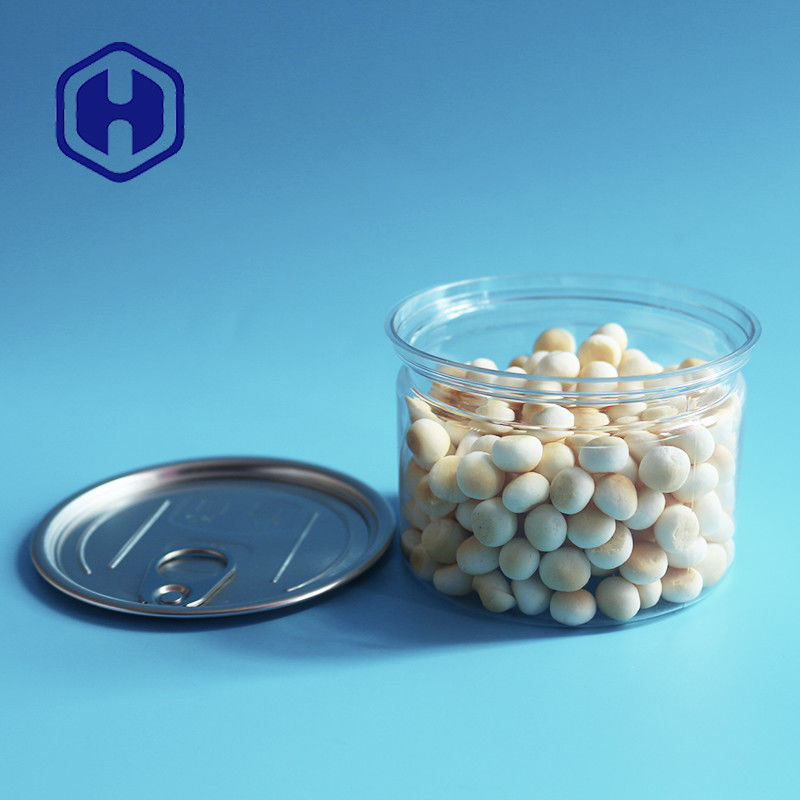 Το σκυλί γατών μεταχειρίζεται τα πλαστικά εύκολα ανοικτά δοχεία μπισκότων με τα τρόφιμα της Pet γύρω από 250ml 60mm ύψος