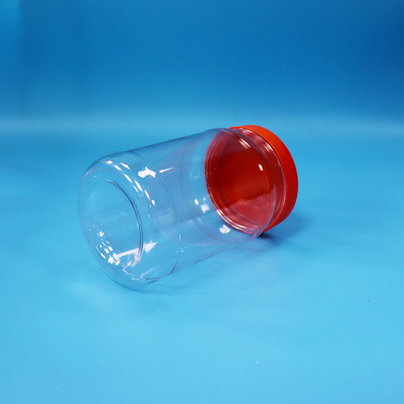 Διαφανές PET πλαστικό στρογγυλό τρόφιμα γλυκά μπισκότα συσκευασία βάζο κόκκινο χρώμα καπάκι βίδα