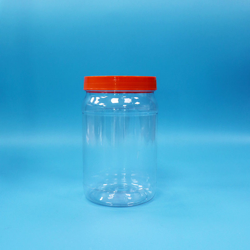 Διαφανές PET πλαστικό στρογγυλό τρόφιμα γλυκά μπισκότα συσκευασία βάζο κόκκινο χρώμα καπάκι βίδα