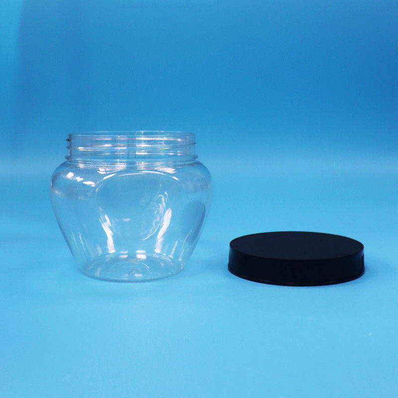 Μοναδικό σχήμα Διαφανές σφραγισμένο πλαστικό PET γλυκά τρόφιμα μπισκότο βάζο πλαστικό βίδα επίπεδο καπάκι