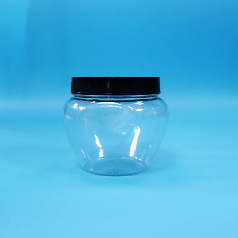 Μοναδικό σχήμα Διαφανές σφραγισμένο πλαστικό PET γλυκά τρόφιμα μπισκότο βάζο πλαστικό βίδα επίπεδο καπάκι