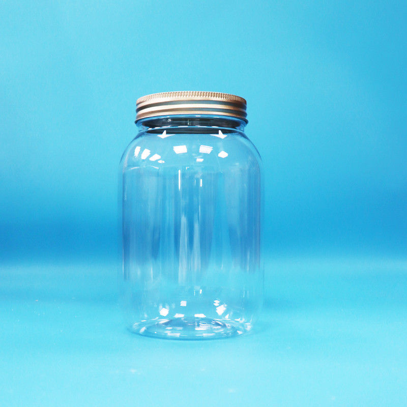 Τροφική ποιότητα Διαφανές PET πλαστικό στρογγυλό βάζο αλουμινίου βίδα επίπεδο καπάκι για τα τρόφιμα καραμέλες καρύδια