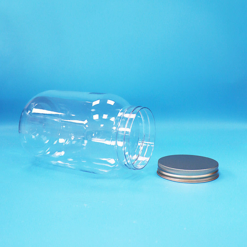 Τροφική ποιότητα Διαφανές PET πλαστικό στρογγυλό βάζο αλουμινίου βίδα επίπεδο καπάκι για τα τρόφιμα καραμέλες καρύδια