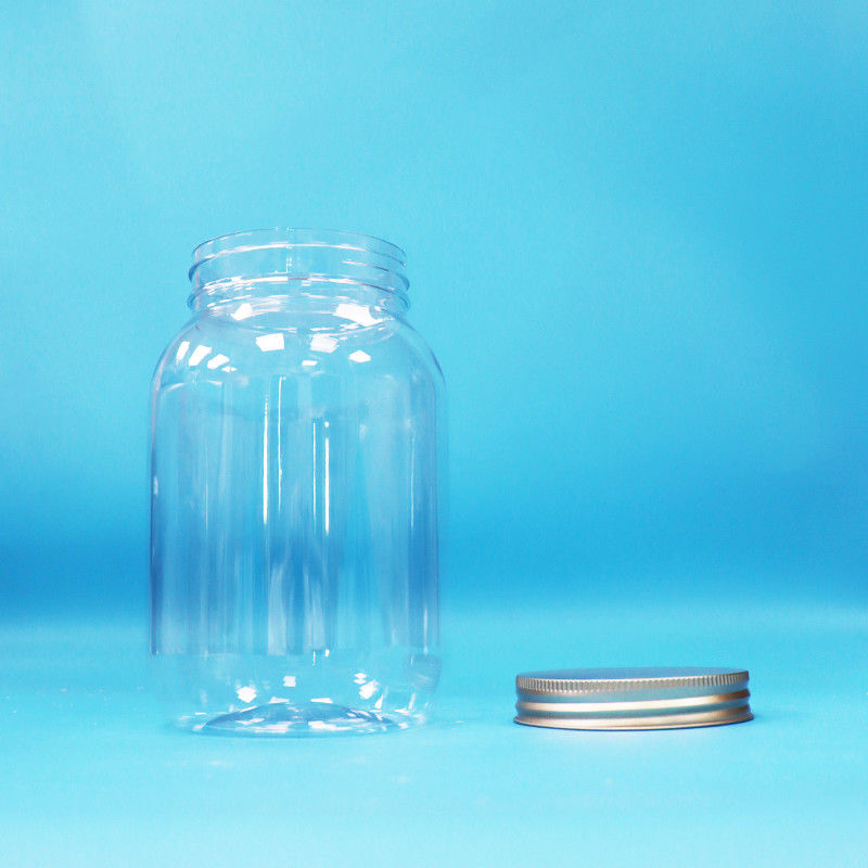 Τροφική ποιότητα Διαφανές PET πλαστικό στρογγυλό βάζο αλουμινίου βίδα επίπεδο καπάκι για τα τρόφιμα καραμέλες καρύδια