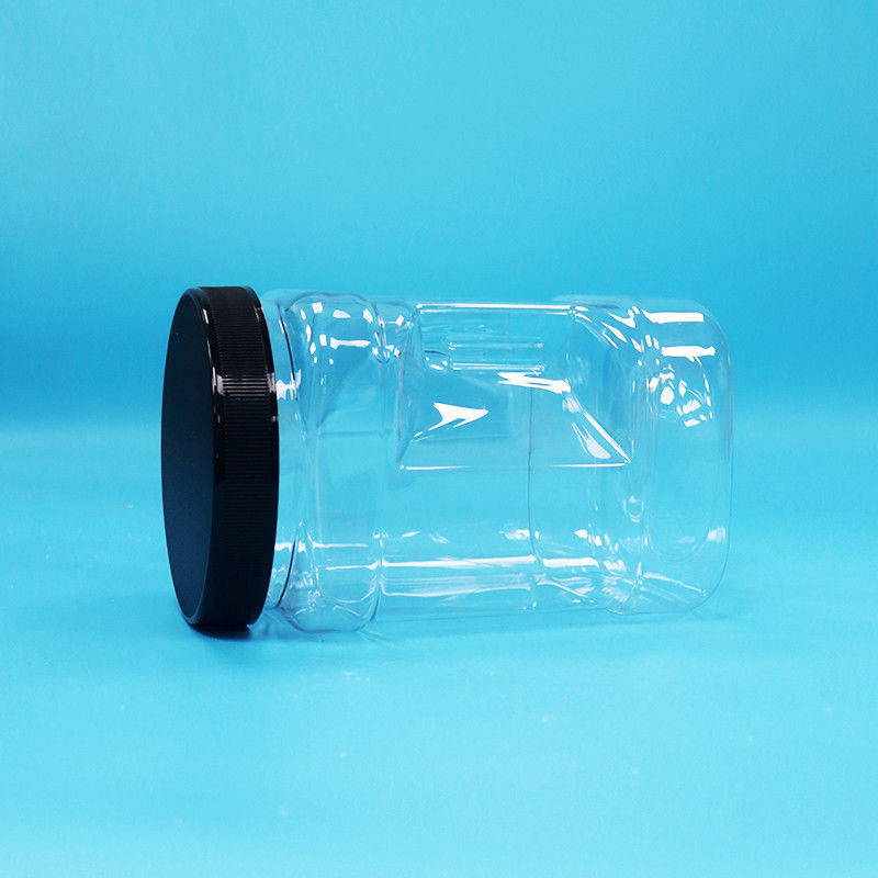 Διαφανή αποξηραμένα φρούτα και καρύδια τετραγωνικά πλαστικά μπουκάλια PET με μαύρα επίπεδα καπάκια