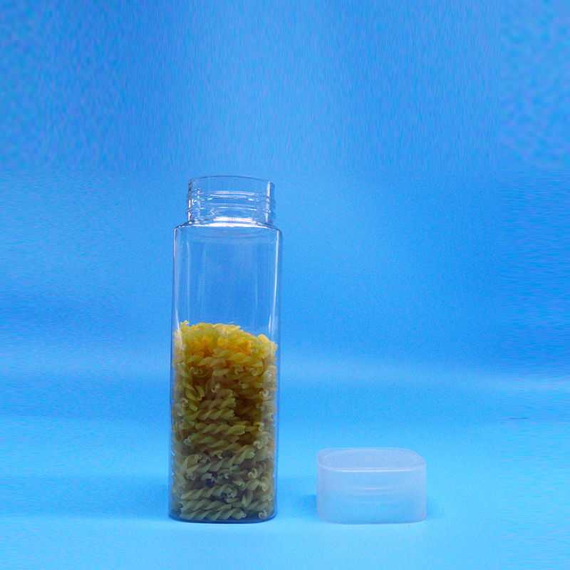 Ευρύ στόμα 600 ml Snack Food Candy Διαφανή τετραγωνικά PET πλαστικά βάζα επίπεδα καπάκια