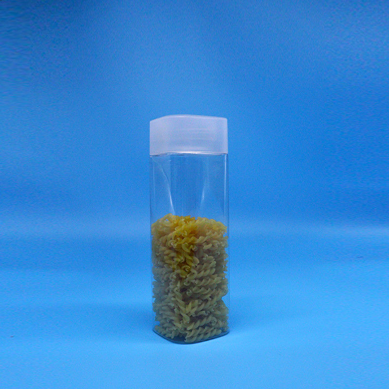 Ευρύ στόμα 600 ml Snack Food Candy Διαφανή τετραγωνικά PET πλαστικά βάζα επίπεδα καπάκια