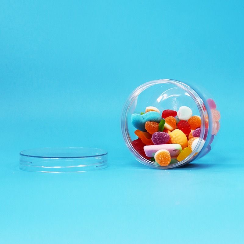 Διαφανή πλαστικά PET για ξηρά τροφή, καραμέλες, μπισκότα, ξηρούς καρπούς, βάζα δώρων, βιδωτά, επίπεδα καπάκια, κατάλληλα για τρόφιμα
