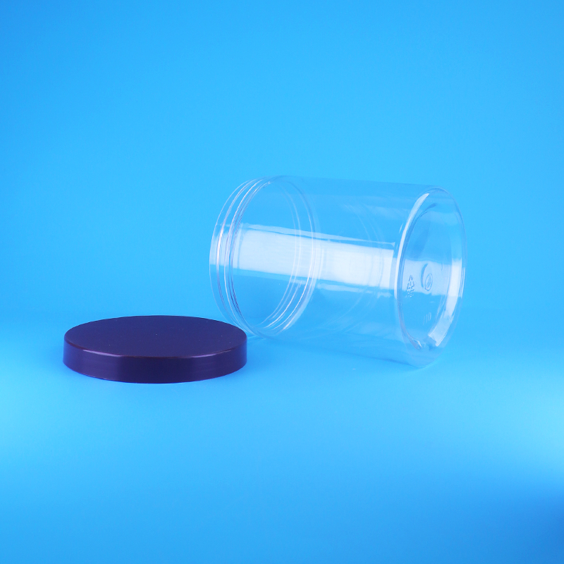 Διαφανή στρογγυλά πλαστικά βάζα PET με επίπεδο καπάκι με βίδα, στεγανά, για γλυκά αποξηραμένα φρούτα, χωρίς BPA, προσαρμοσμένο σχέδιο για αποξηραμένα τρόφιμα