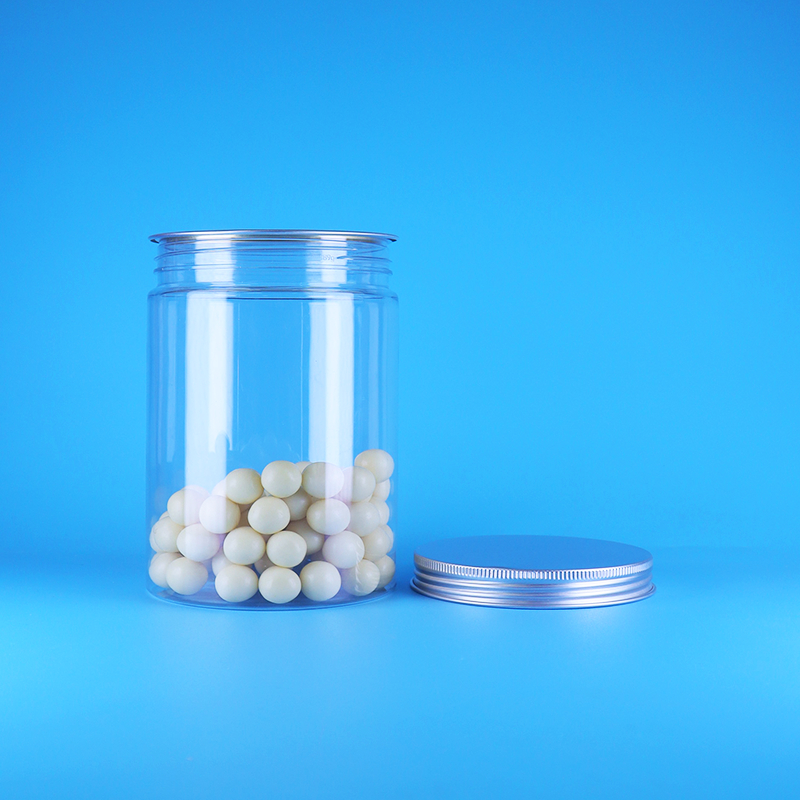 Διαφανές Πλαστικό Βάζο PET με Φαρδύ Στόμιο για Βρεφικά Τρόφιμα, Καραμέλες, Ψηλό Στρογγυλό, με Επίπεδο Αλουμινένιο Καπάκι