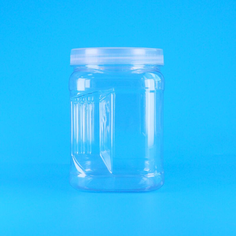 Τετράγωνο Διαφανές πλαστικό αποθήκευση κατοικίδιο λαβή αρκούδα μπισκότα γάλα χρονοδιάγραμμα μπισκότα βατόμουρο βάζα