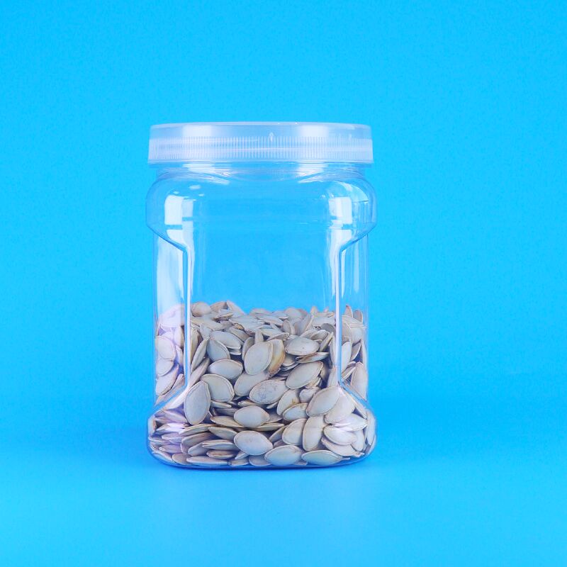 ΠΕΤ τετραγωνικά διαφανή βίδα κάλυψη πλαστική αποθήκευση λαβή μαύρο ρύζι σιτάρι cracker βάζα