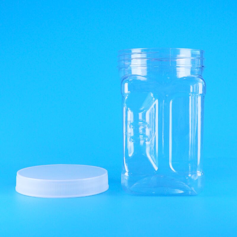 Σεζάμι καλαμπόκι γεμίζει μπισκότα ΠΕΤ Διαφανές πλαστικό βίδα Κεπάσματα τετραγωνική λαβή δοχεία Bpa δωρεάν