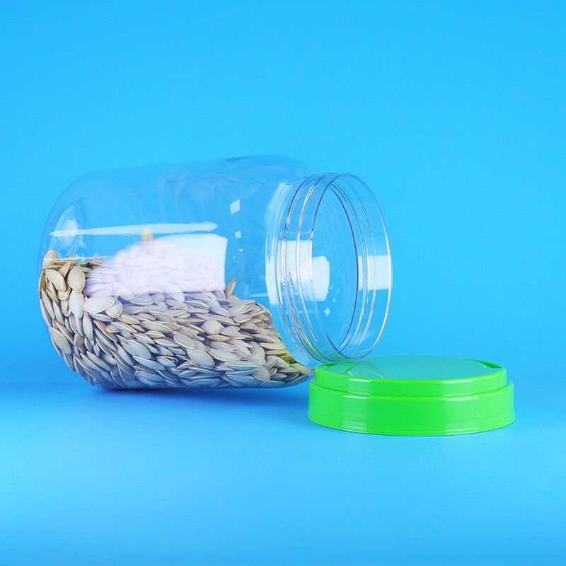 Διαφανές πλαστικό βάζο με καπάκι βίδας για φόρτωση τροφίμων, καφέ, καραμέλας, αποξηραμένων τροφίμων, PET, στρογγυλό