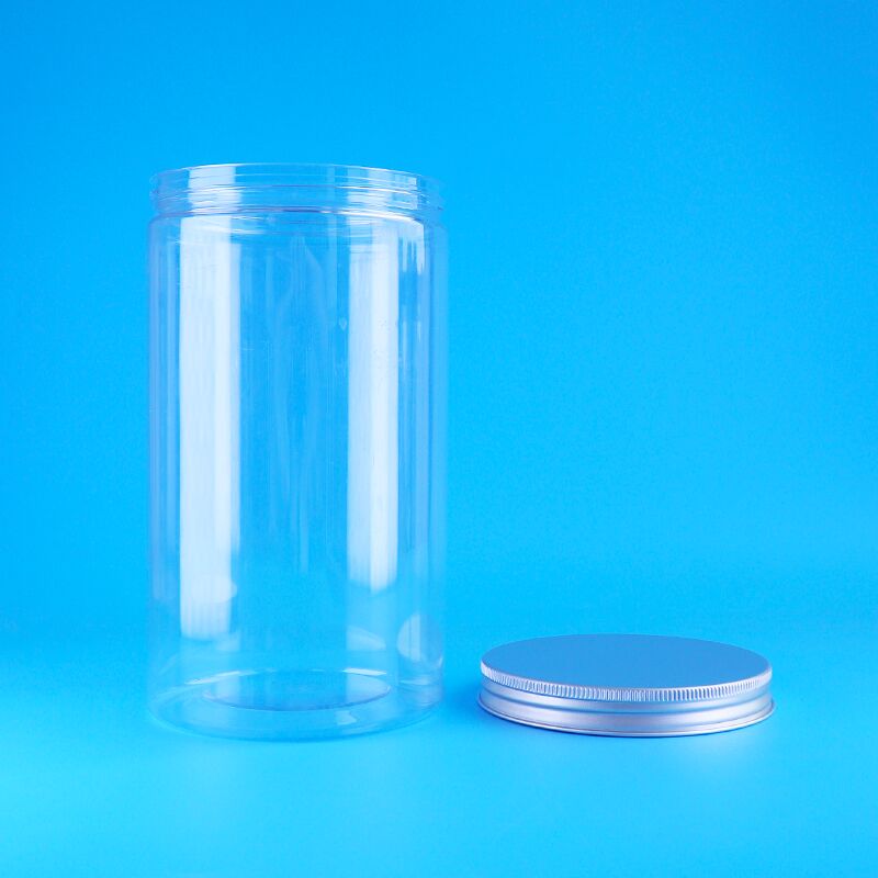 Διαφανή, κατάλληλα για τρόφιμα, αποξηραμένα φρούτα, τραγανά φιστίκια, μπισκότα αρκουδάκι, στρογγυλά PET βάζα, βιδωτά καπάκια