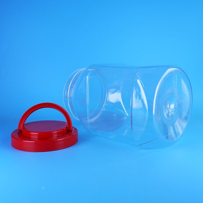 2100ml Red Screw Handle Lids Clear Food Grade PET Plastic Candy Shrimp Chips Jars
