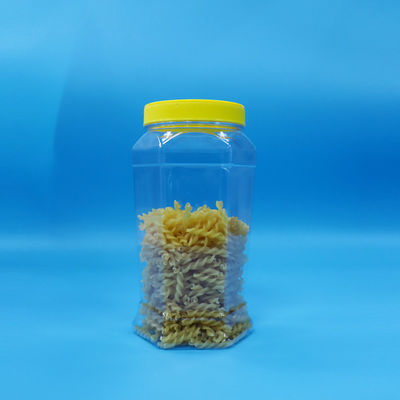 Εξαγωνικό σχήμα Τροφίμων Κουκί Γλυκά Τροφίμων Διαφανές βάζο PET Κίτρινο επίπεδο καπάκι