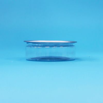 Στρογγυλό πλαστικό δοχείο PET με μεταλλικό καπάκι εύκολου ανοίγματος για συσκευασία τροφίμων, καραμελών, μπισκότων, σνακ