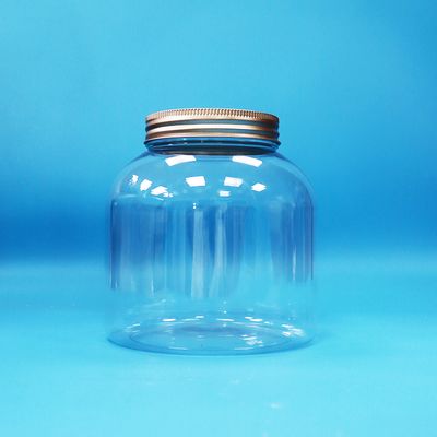 Φιλικά προς το περιβάλλον διαφανή πλαστικά PET στρογγυλά βάζα για καραμέλες και καθημερινά τρόφιμα με βιδωτά καπάκια αλουμινίου
