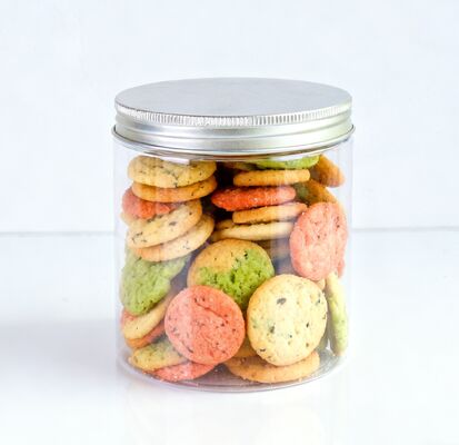 Διαφανές βάζο PET με φαρδύ στόμιο για πουρέ πατάτας, γιαούρτι, παγωτό, στρογγυλό, με καπάκι αλουμινίου